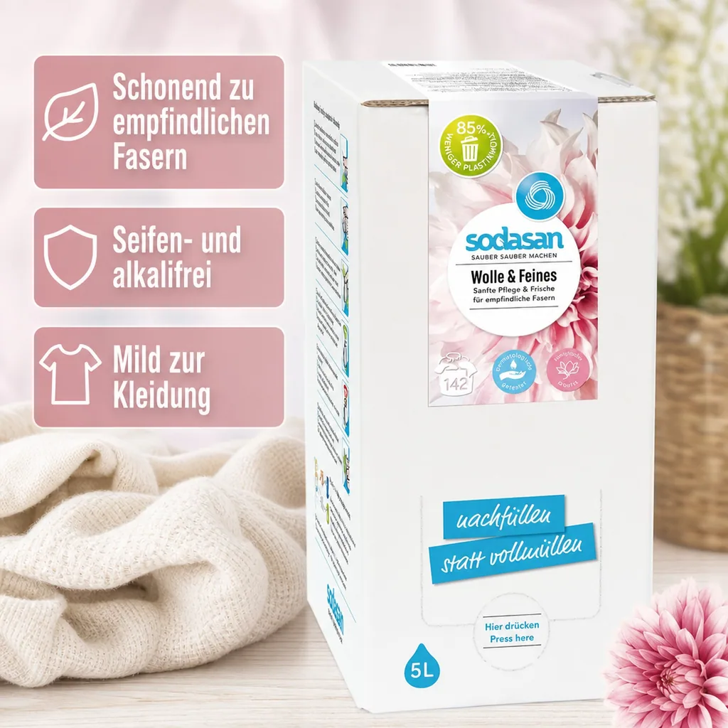 SODASAN Woll- & Feines Flüssigwaschmittel 5 Liter Bag in Box