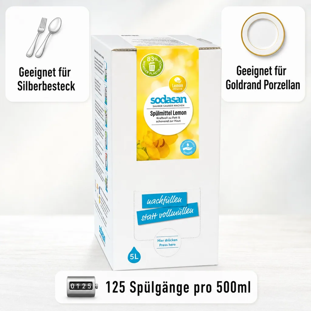 SODASAN Spülmittel Lemon & Lime 5 Liter Bag in Box