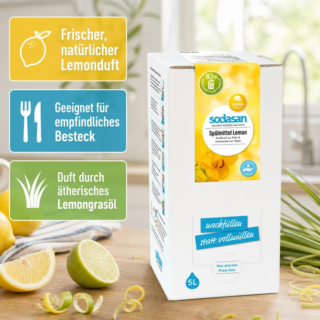 SODASAN Spülmittel Lemon & Lime 5 Liter Bag in Box