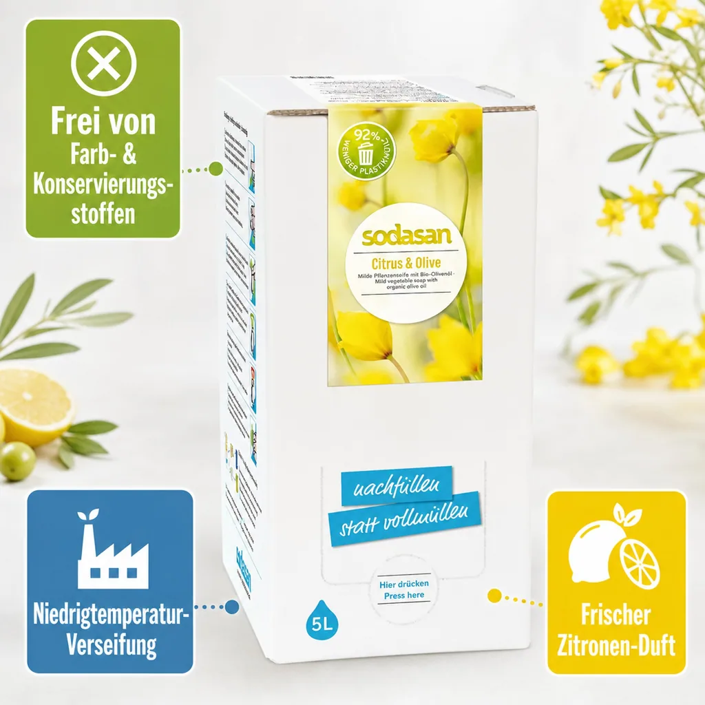 SODASAN Flüssigseife Liquid Citrus-Olive 5 Liter Bag in Box