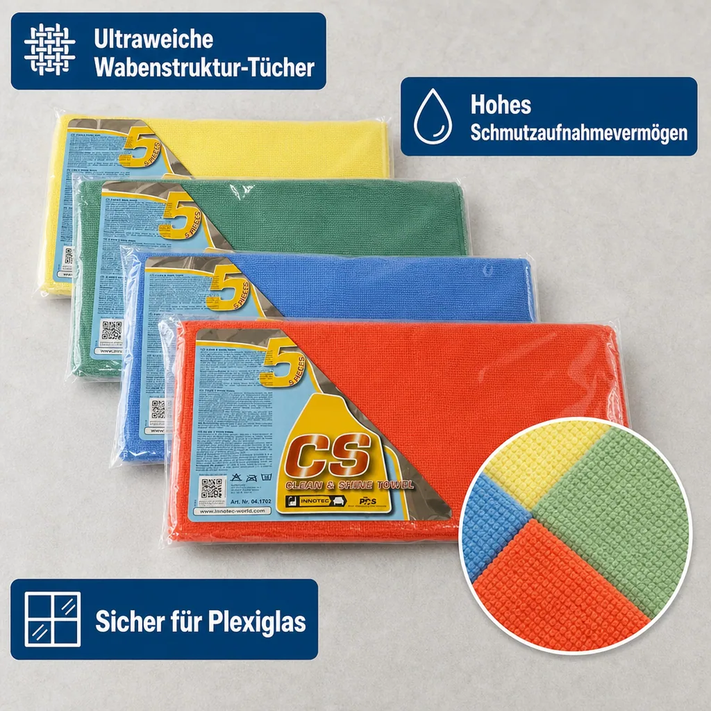 INNOTEC Clean and Shine Towels grün Poliertuch 5 Stück Packung