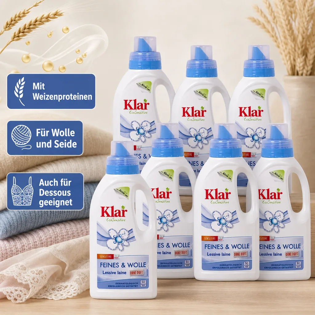 KLAR Feines & Wolle 6 x 500 ml Waschmittel ohne Duft