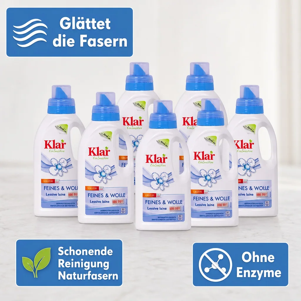 KLAR Feines & Wolle 6 x 500 ml Waschmittel ohne Duft