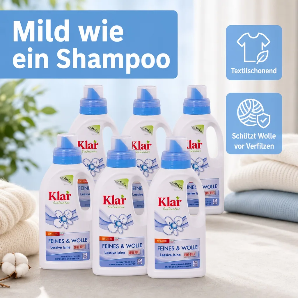 KLAR Feines & Wolle 6 x 500 ml Waschmittel ohne Duft