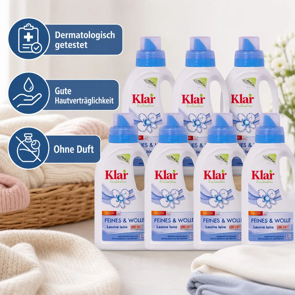 KLAR Feines & Wolle 6 x 500 ml Waschmittel ohne Duft