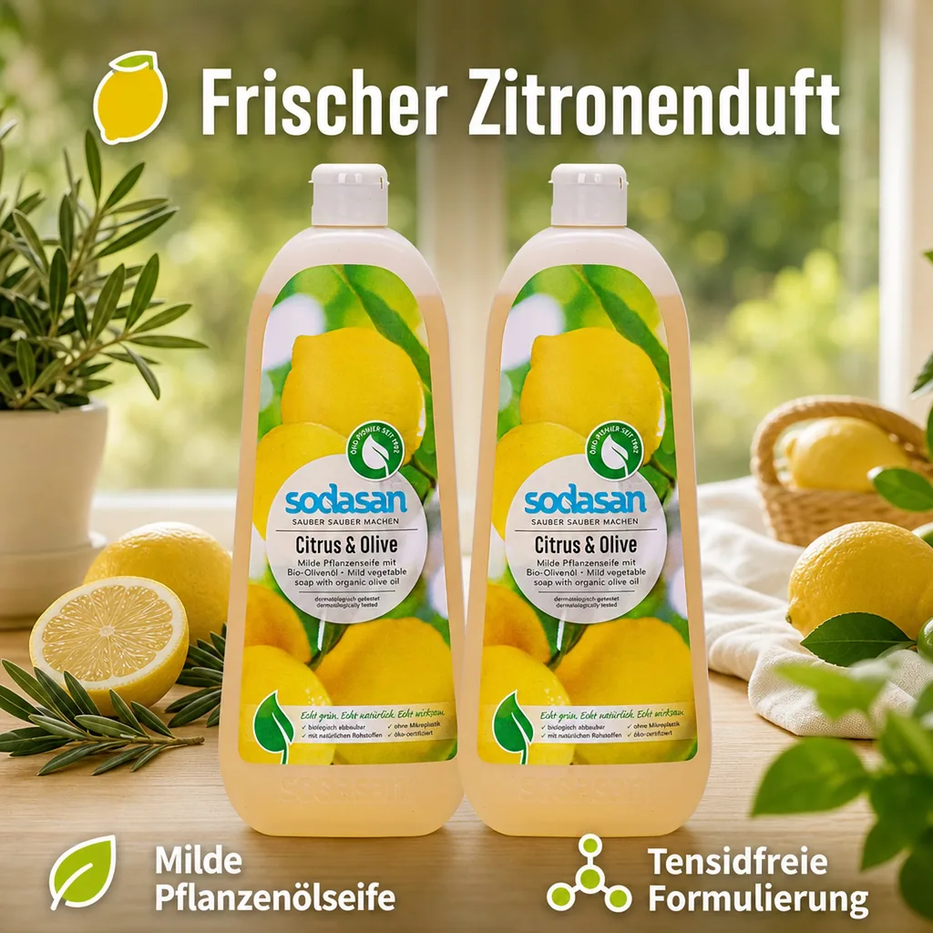 SODASAN Flüssigseife Liquid Citrus-Olive 2 x 1 Liter