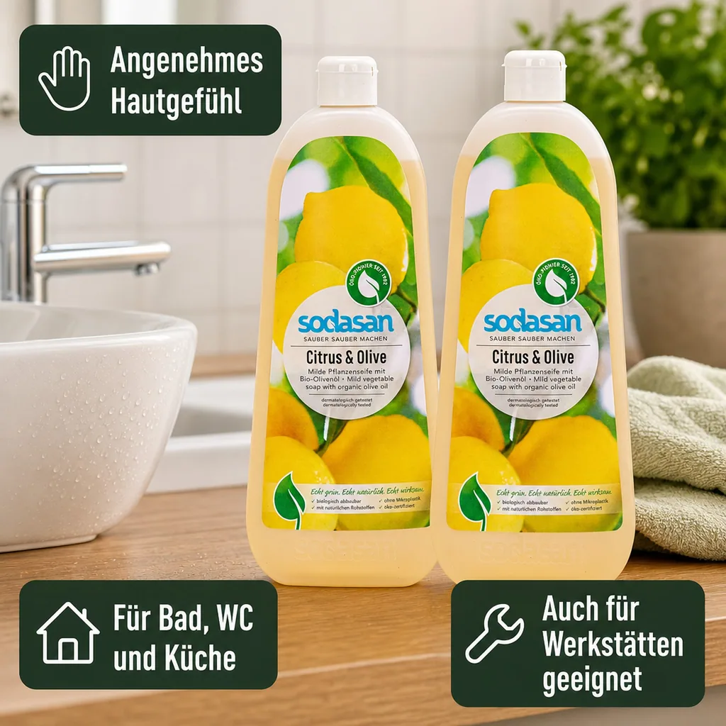 SODASAN Flüssigseife Liquid Citrus-Olive 2 x 1 Liter