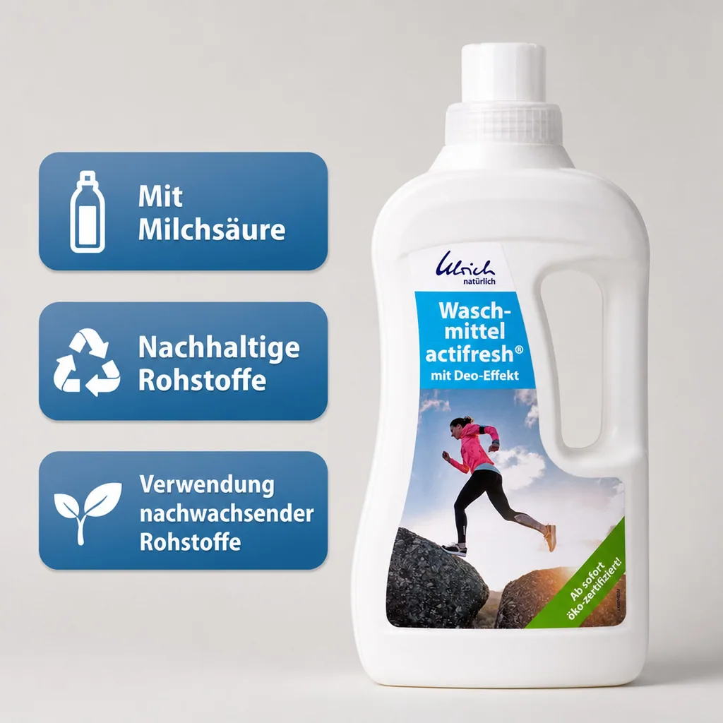 ULRICH natürlich Waschmittel actifresh 1 Liter mit Deo-Effekt NCP-vegan zertifiziert