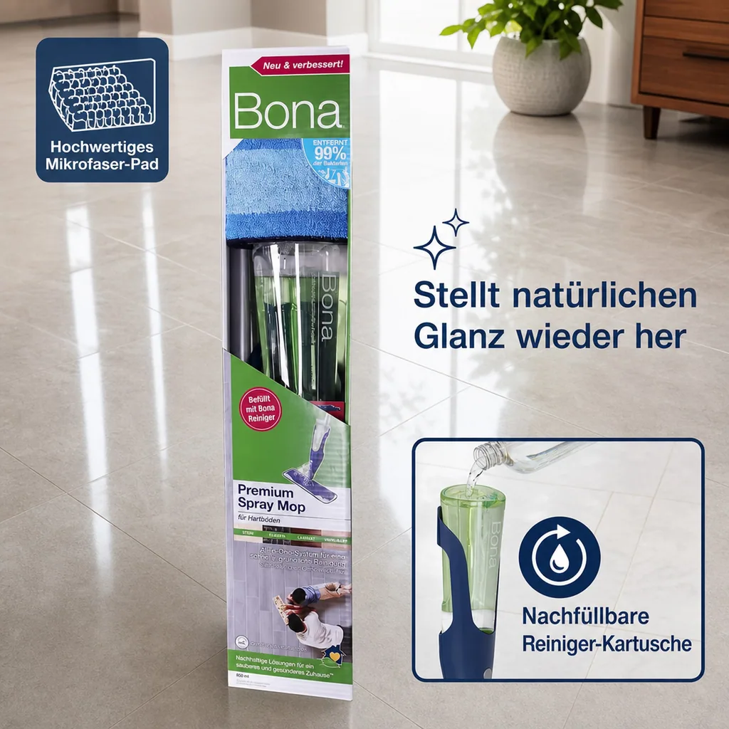 BONA Premium Spray Mopp für Hartböden Stein- Fliesen-,und Laminatböden