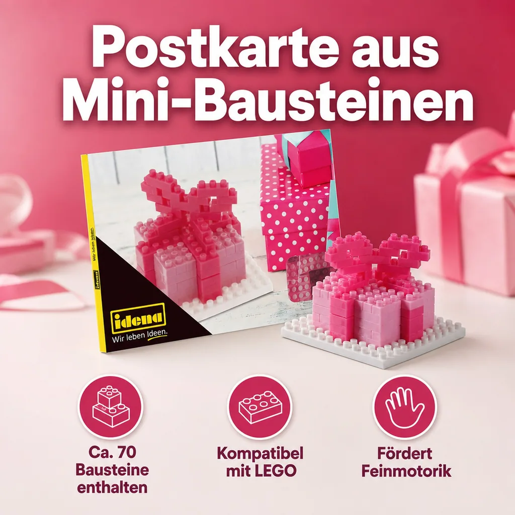 Idena, Minibausteine Postkarte - Spielwaren für Kinder und kreative Bastelprojekte, Art: Glückspilz