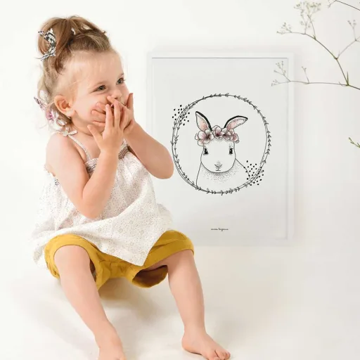 Lilipinso Poster Häschen mit Blüten weiß rosa