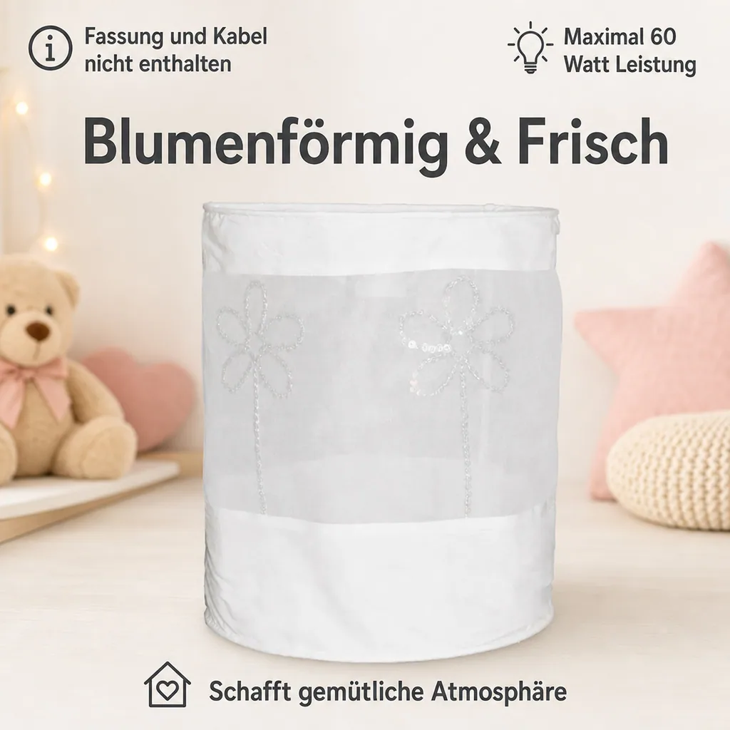 Taftan Lampenschirm geknittert Blume weiß
