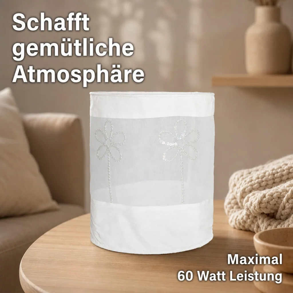 Taftan Lampenschirm geknittert Blume weiß