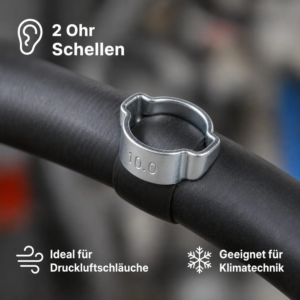 10 Stück, Schlauchschellen, 2 Ohr Schellen, 9-11mm, Klemmschellen