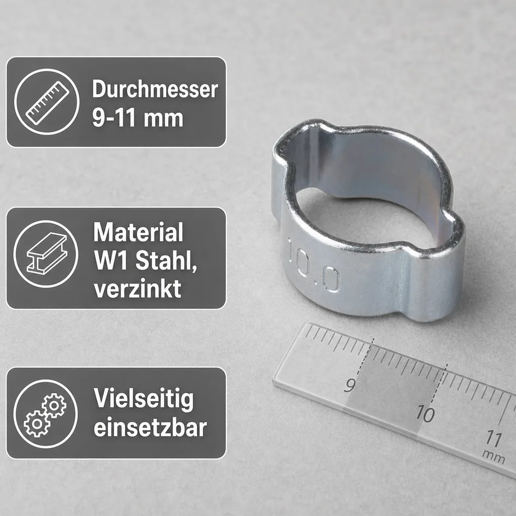 10 Stück, Schlauchschellen, 2 Ohr Schellen, 9-11mm, Klemmschellen