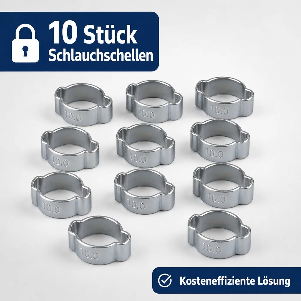 10 Stück, Schlauchschellen, 2 Ohr Schellen, 9-11mm, Klemmschellen