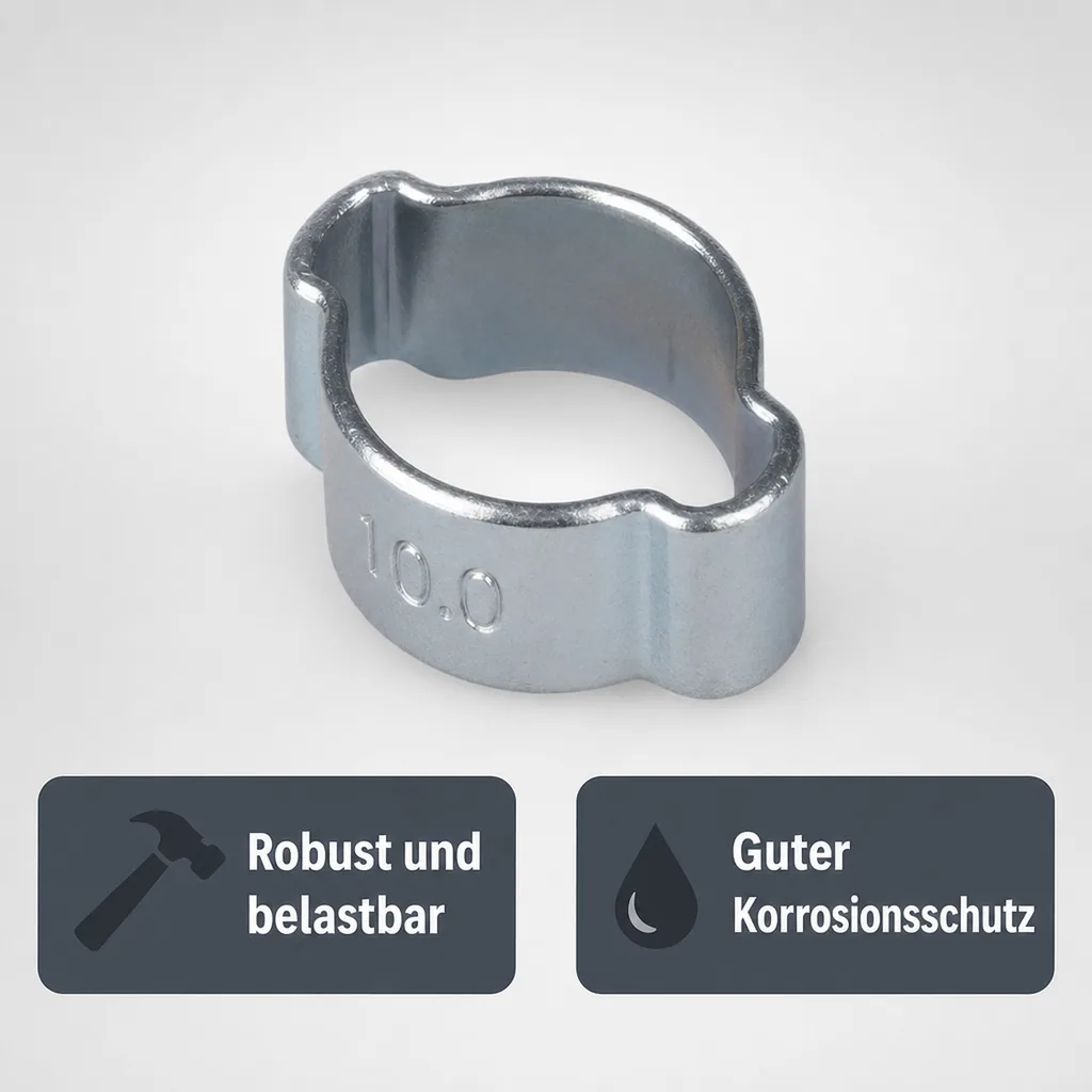 10 Stück, Schlauchschellen, 2 Ohr Schellen, 9-11mm, Klemmschellen