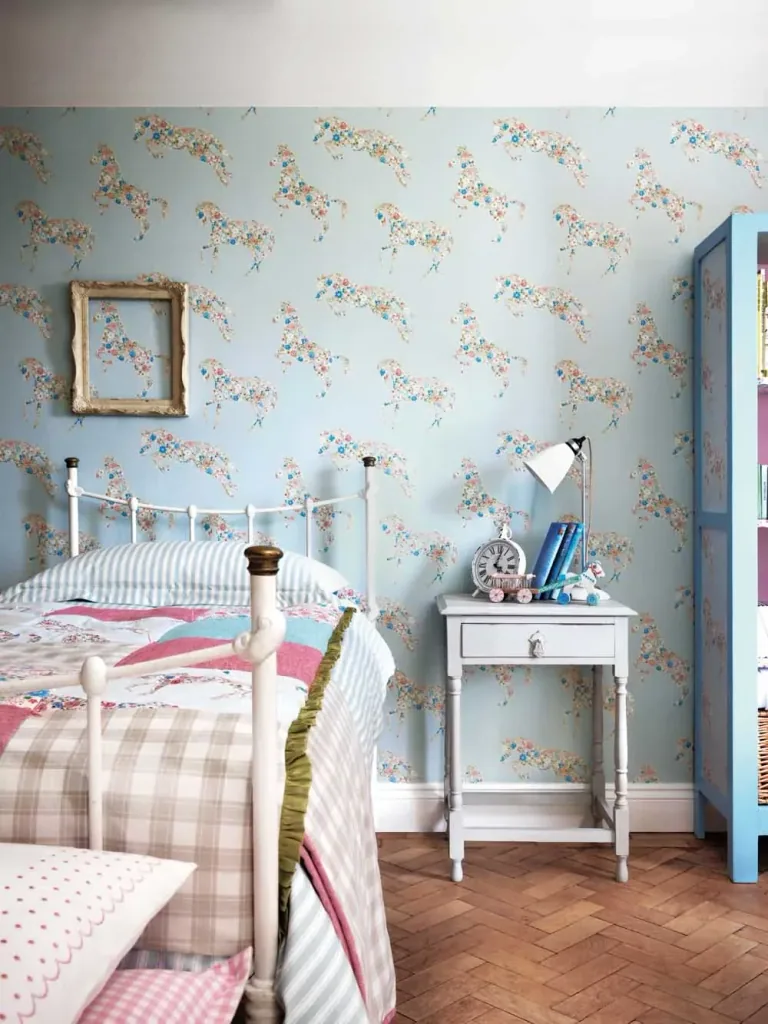 Little Sanderson Abracazoo Motivstoff appliziert Pferde hellblau