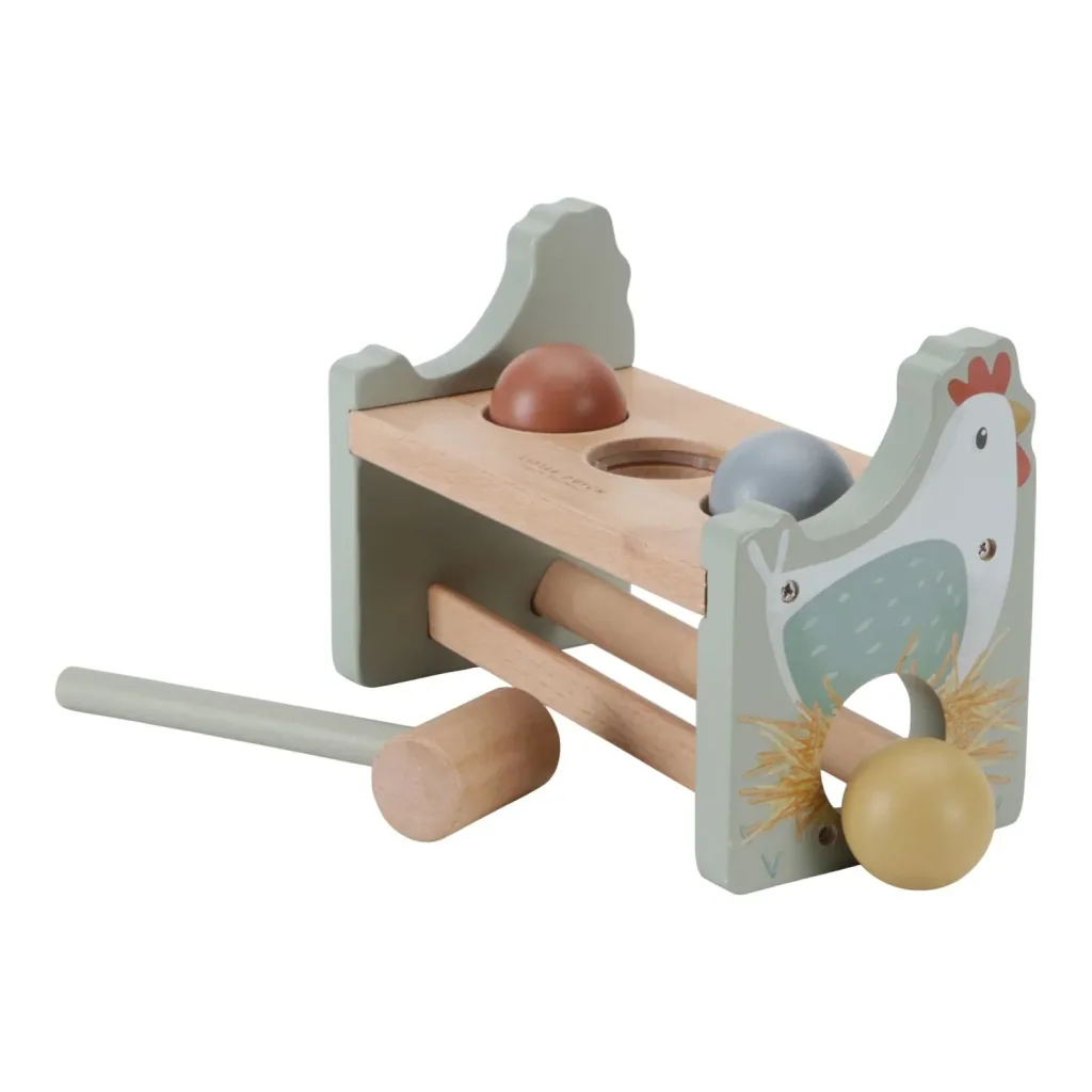 Little Dutch Klopfbank, Hammerbank mit Rollenden - Motorikspielzeug aus Holz für Kinder ab 12 Monaten