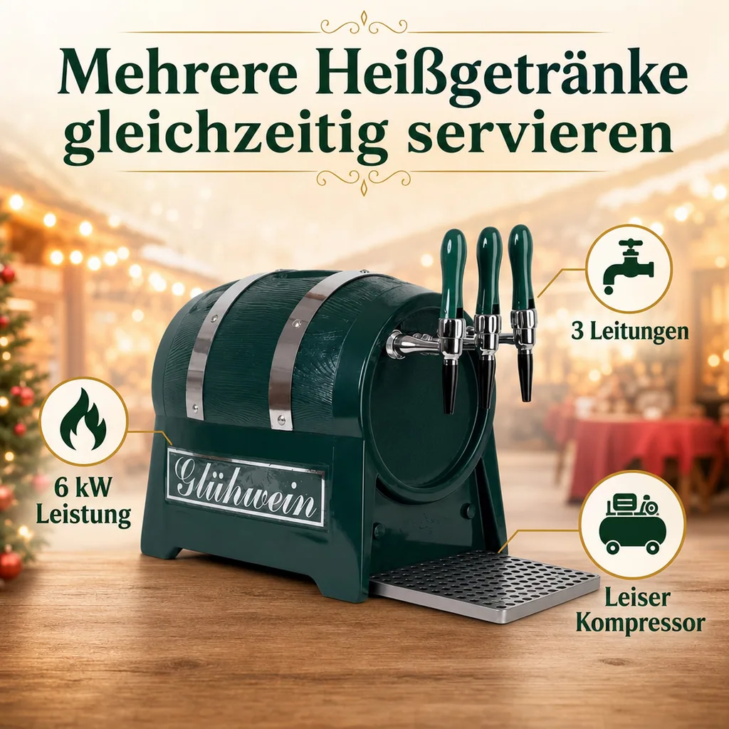 Glühweinzapfanlage, Getränke durchlauferhitzer - mit integriertem Luftkompressor, Fassform, 3-leitig 6 kW