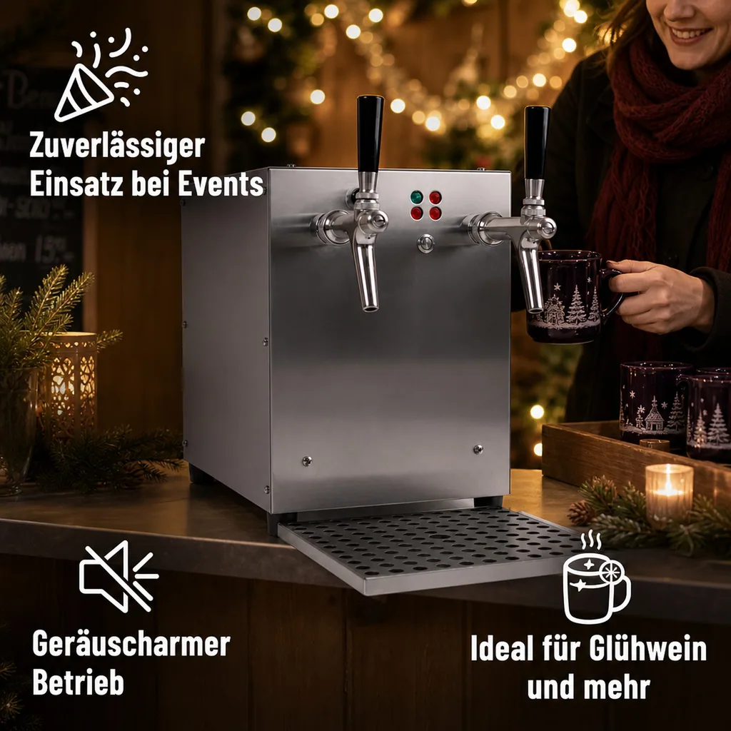 Glühweinzapfanlage, Getränke durchlauferhitzer - mit integriertem Luftkompressor, Edelstahl, 2-leitig 6kW