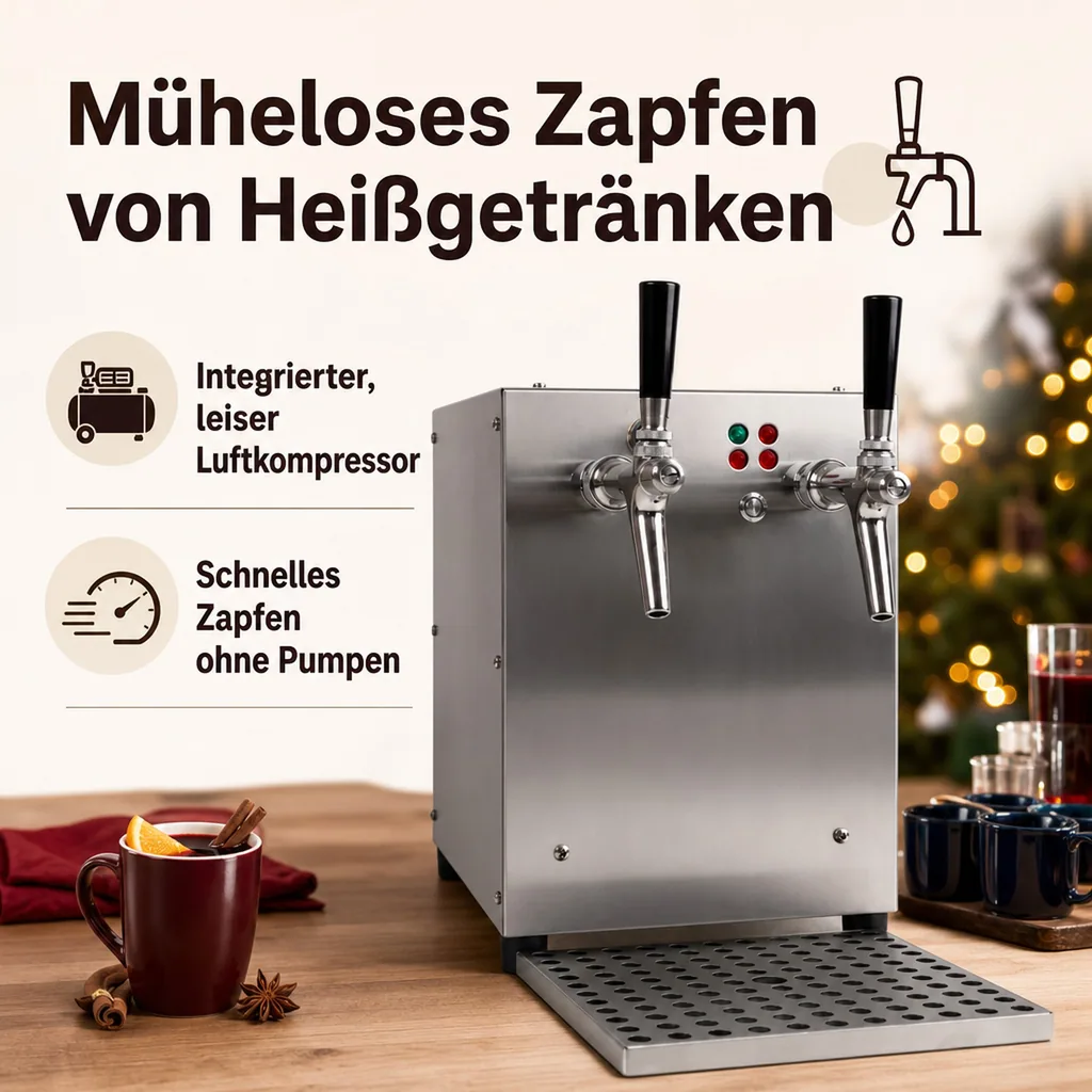 Glühweinzapfanlage, Getränke durchlauferhitzer - mit integriertem Luftkompressor, Edelstahl, 2-leitig 6kW
