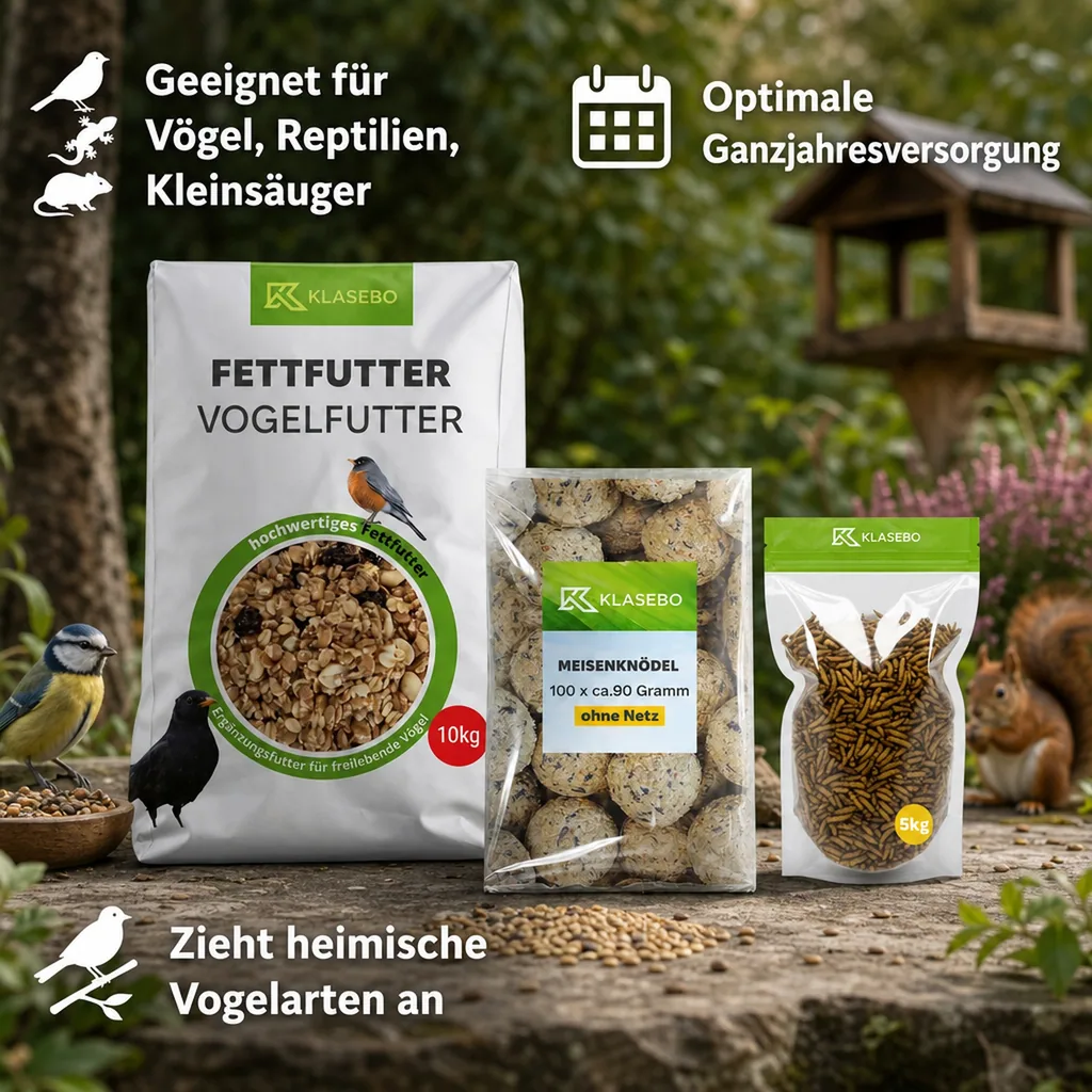 Set Wildvogel Winterfutter 40kg – Streufutter 25kg, getrocknete Schwarze Soldatenfliegenlarven 5kg, Hochenergie Suet-Mischung 10kg