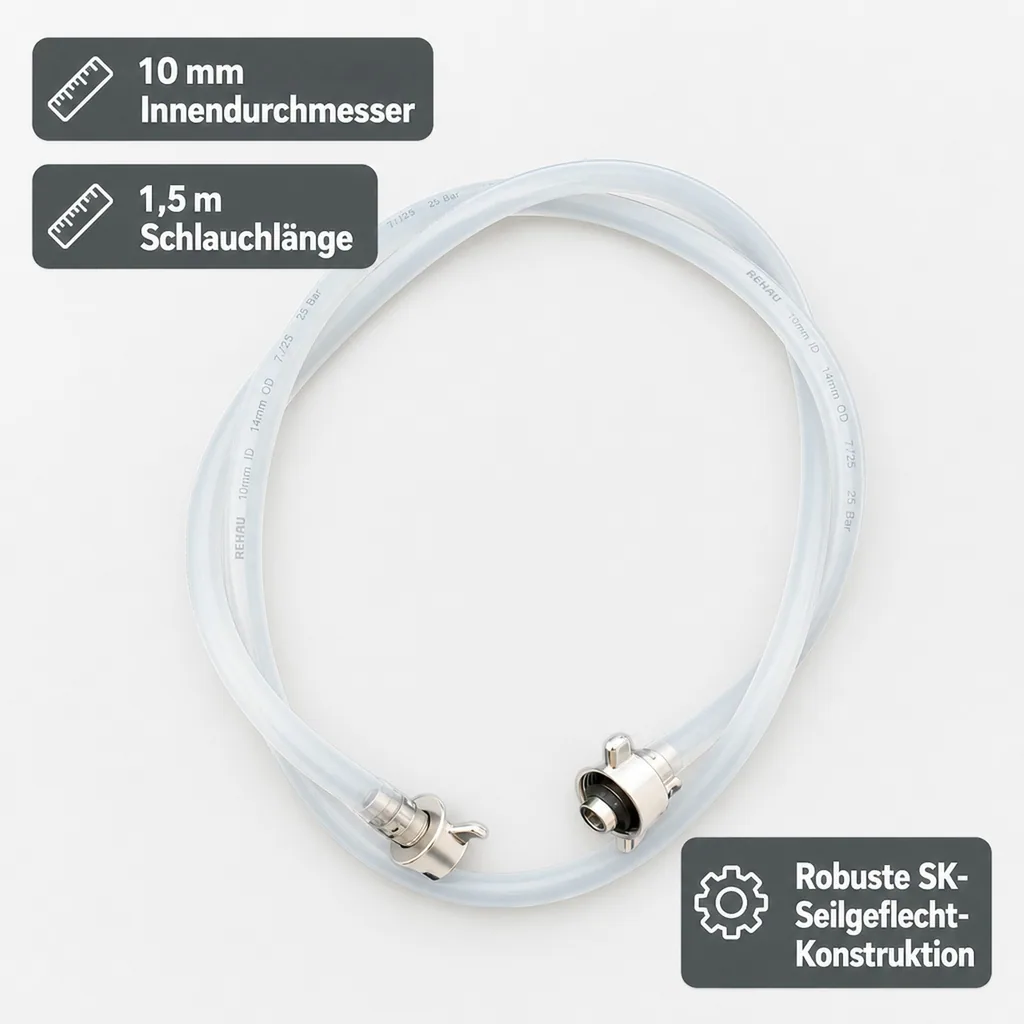Bierleitung, Bierrohr, Brauereischlauch, Bierschlauch - 10 mm, komplett, 1,5 m