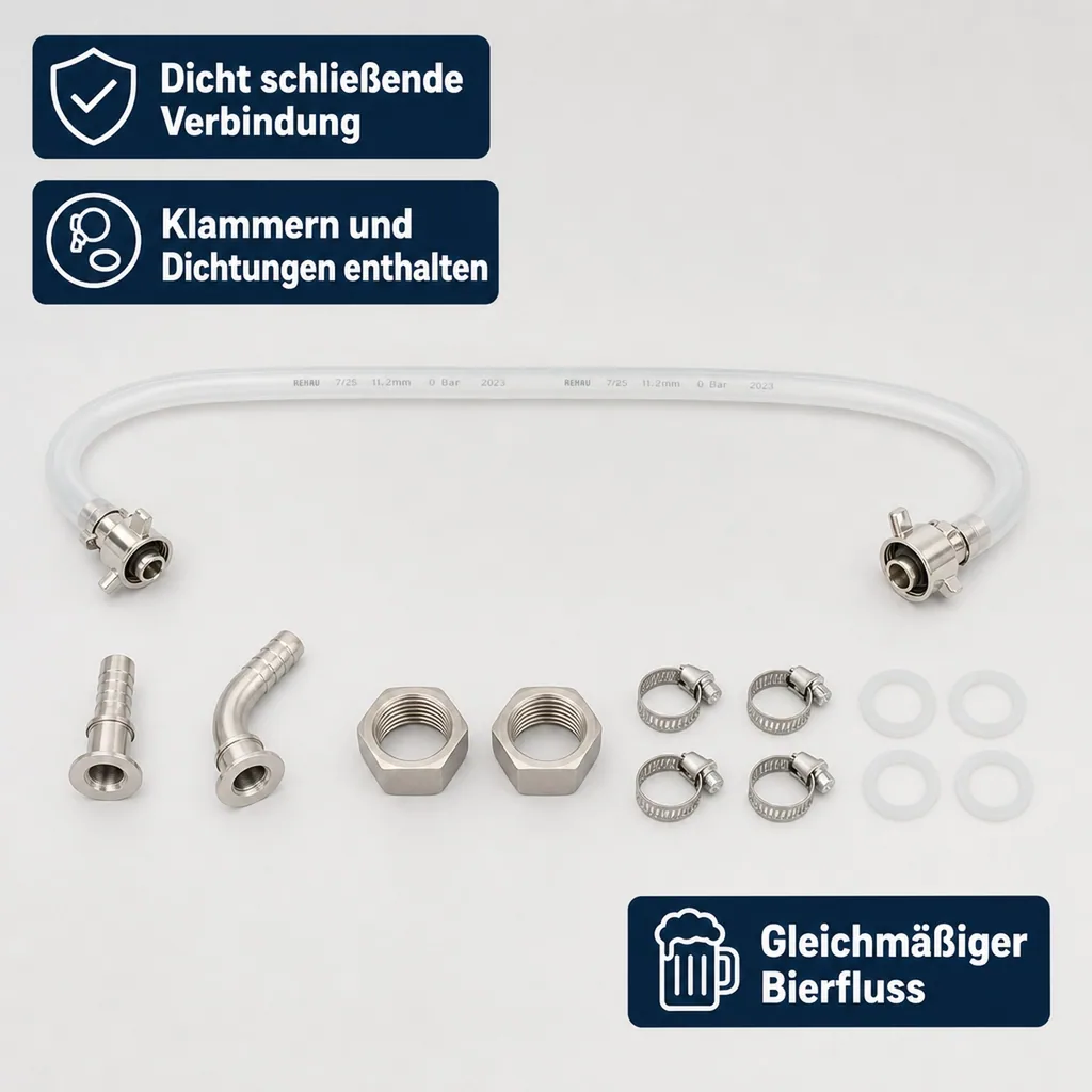 Bierleitung, Bierschlauch - komplett, 7mm, 1.5m