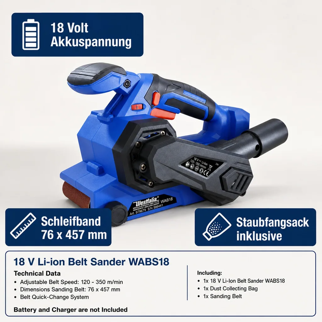 Bandschleifer WABS18 18 Volt (ohne Akku und Ladegerät)