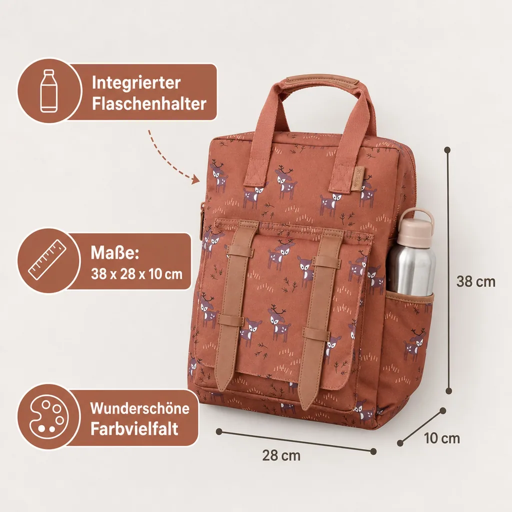 Fresk Rücksack - Grosse, 38x28x10 cm, Farbe: Hirsch bernsteinbraun
