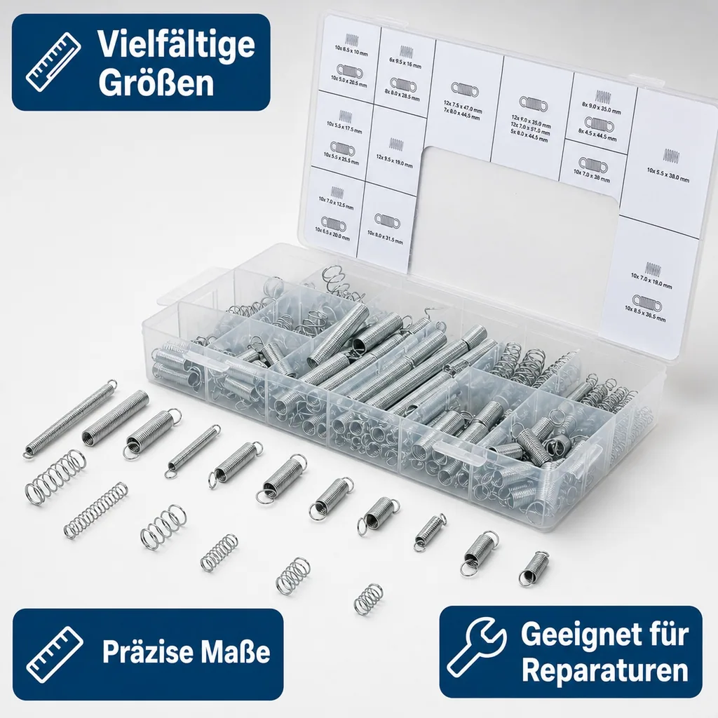 Federn-Sortiment, Zug- und Druckfedern, 200-tlg.