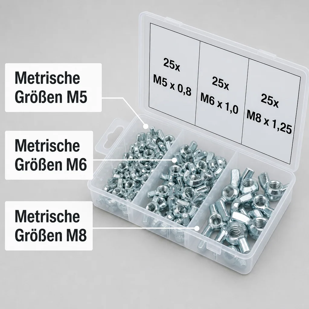 Flügelmuttern-Sortiment, 75-tlg.