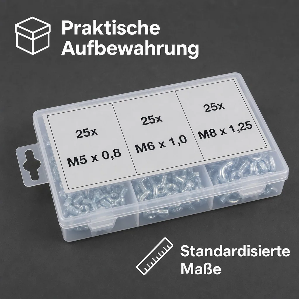 Flügelmuttern-Sortiment, 75-tlg.