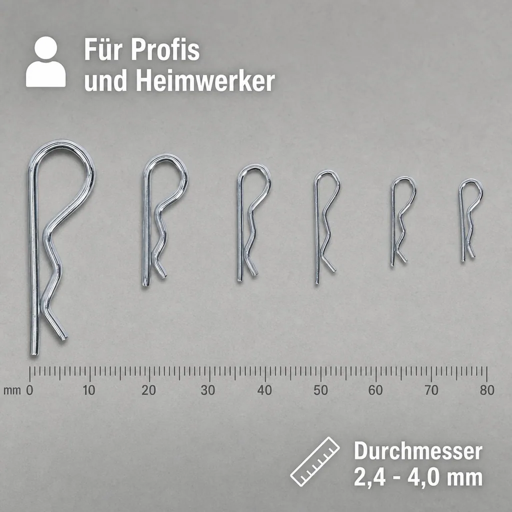 Federstecker Sortiment, Ø 2,4 - 4,0 mm, 150-teilig