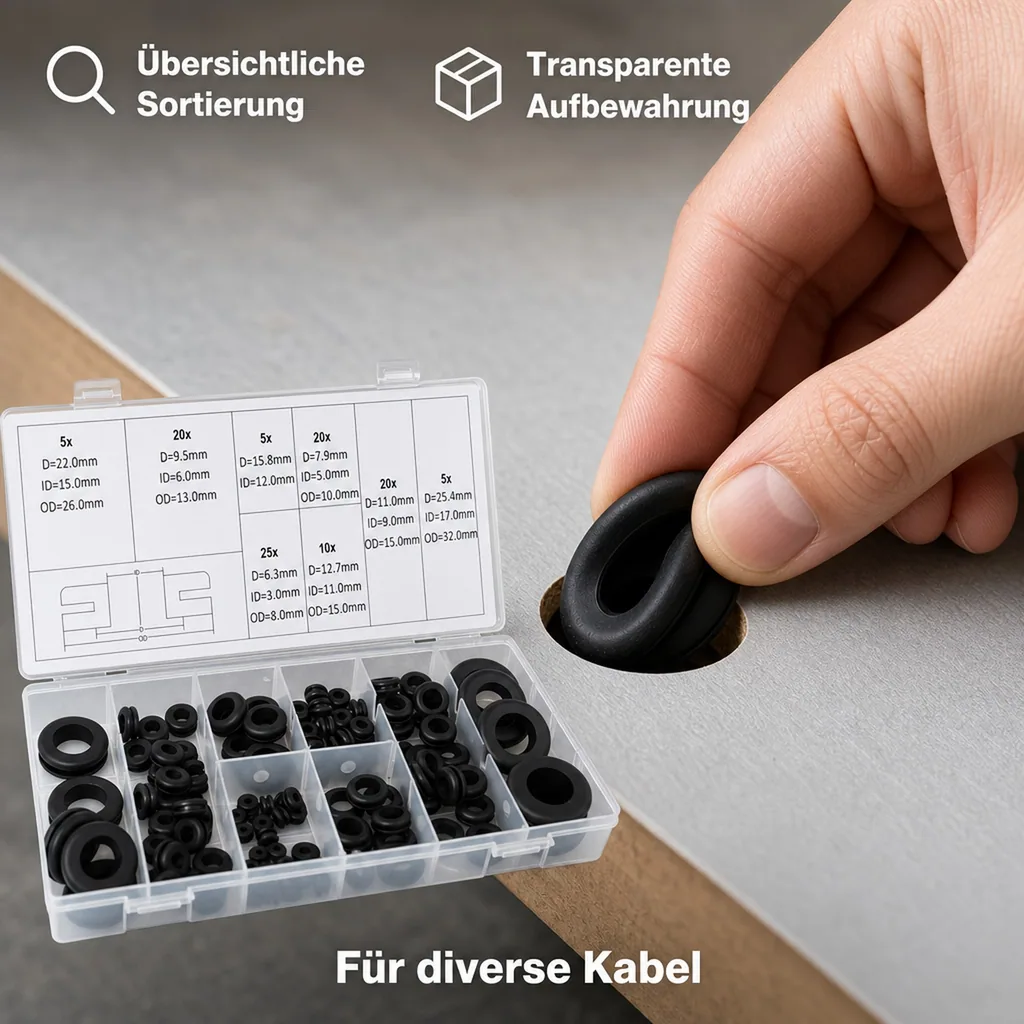 Gummi Durchgangstüllen Set, 110 teilig