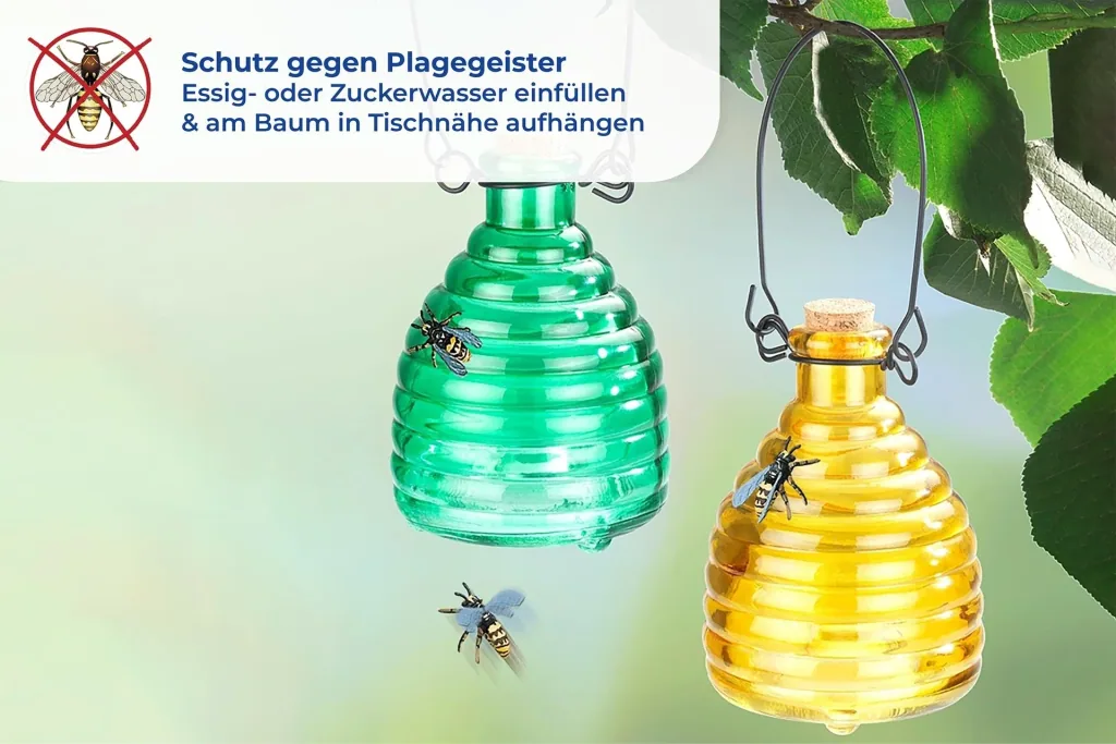 Wespenfalle aus Glas, farbig, 2 Stück