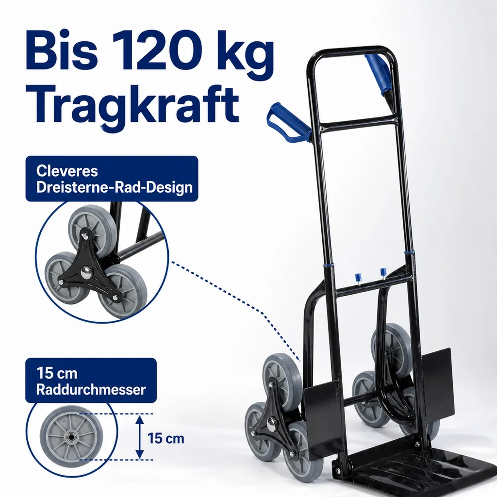 Treppen-Sackkarre klappbar, 120 kg Tragkraft