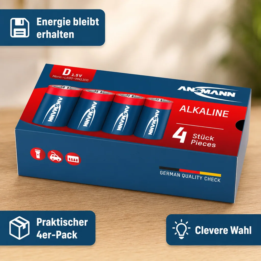 Alkaline Batterie Mono D - 4 Stück