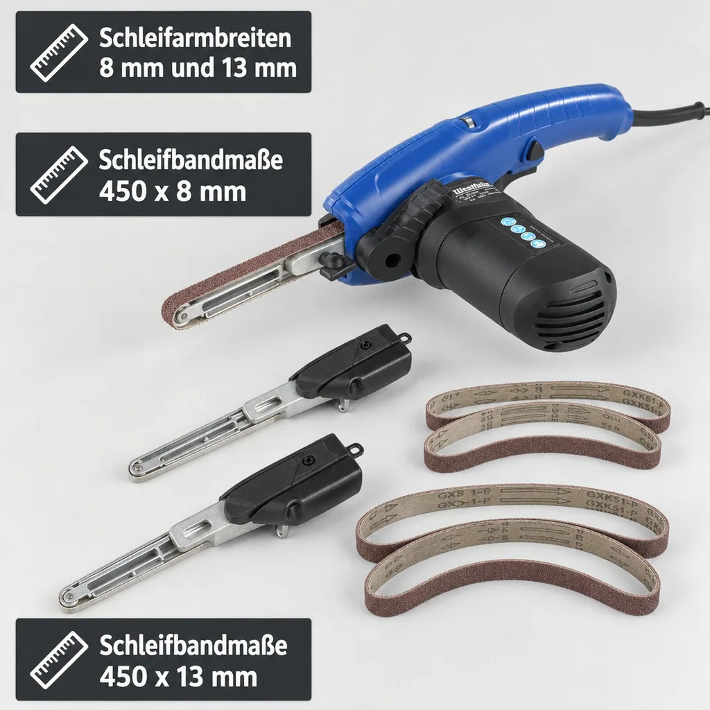 Elektrische Feile 400 W mit 12 Schleifbändern