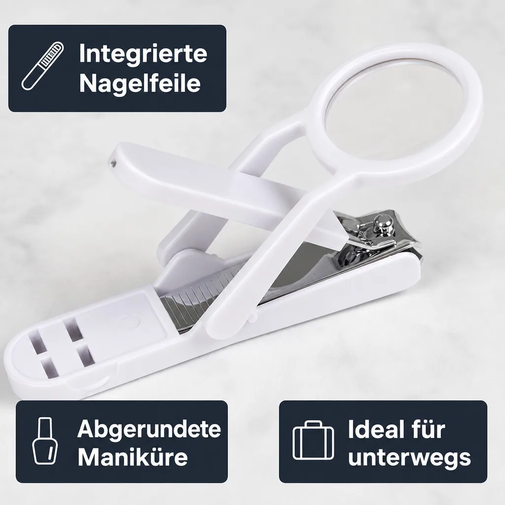 Nagelknipser mit Lupe, weiß