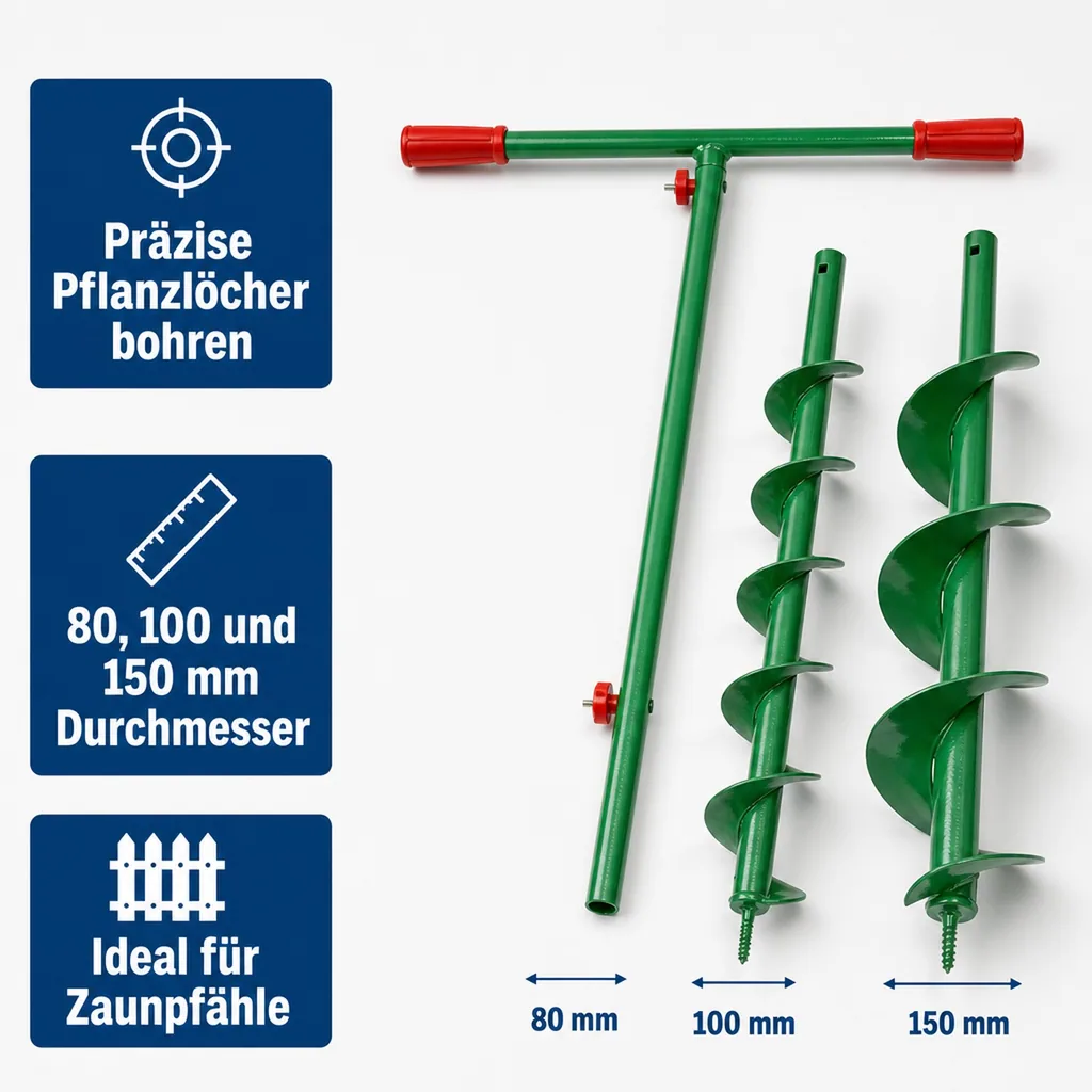 Hand-Erdlochbohrer-Set GMELB,  3 Bohrer mit Verlängerung