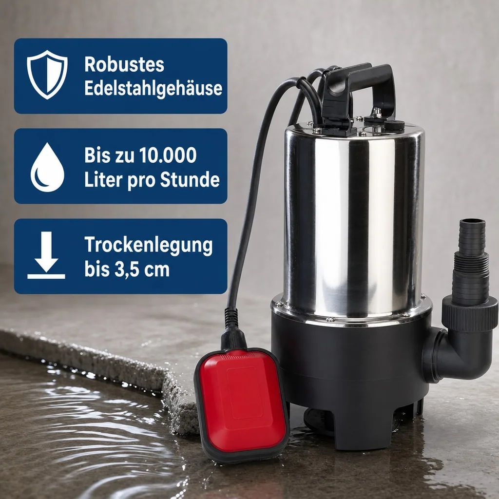 Schmutzwasser-Tauchpumpe, 550 Watt, Edelstahl