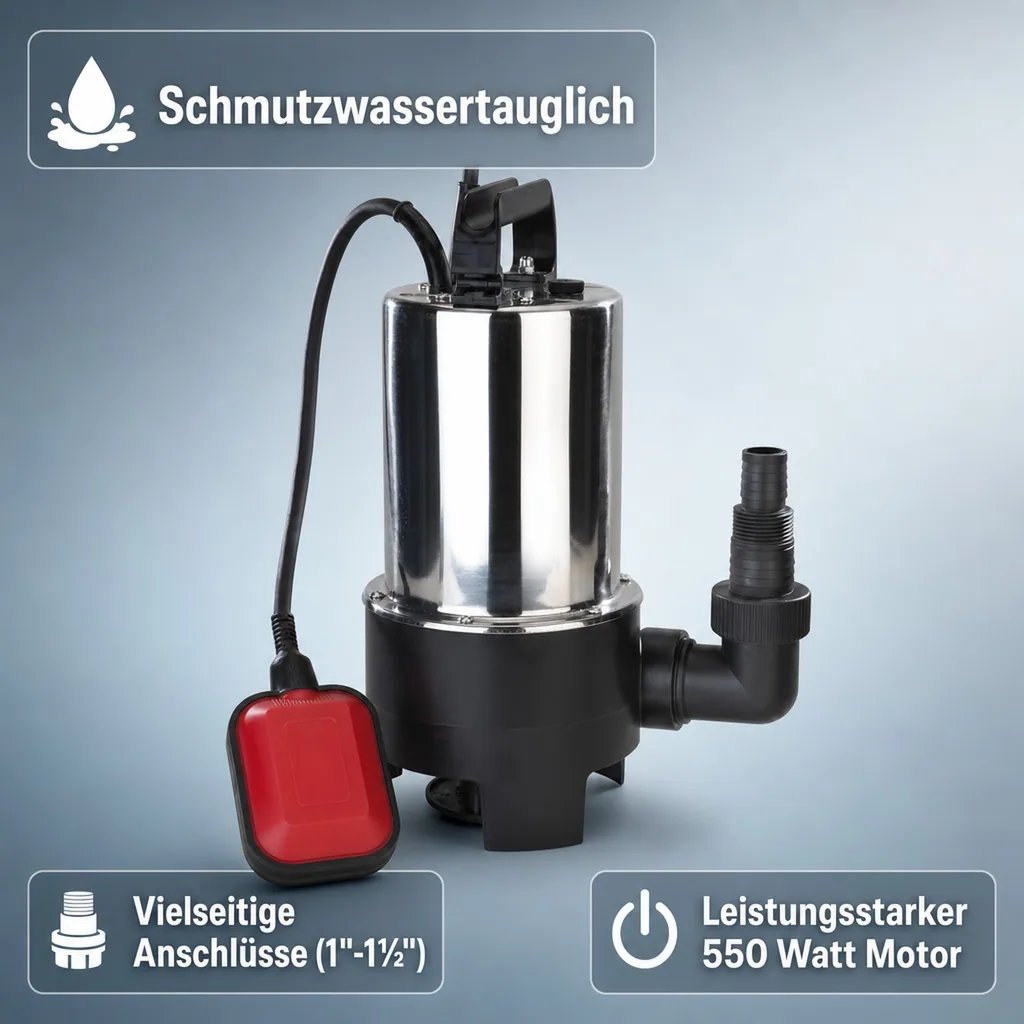 Schmutzwasser-Tauchpumpe, 550 Watt, Edelstahl