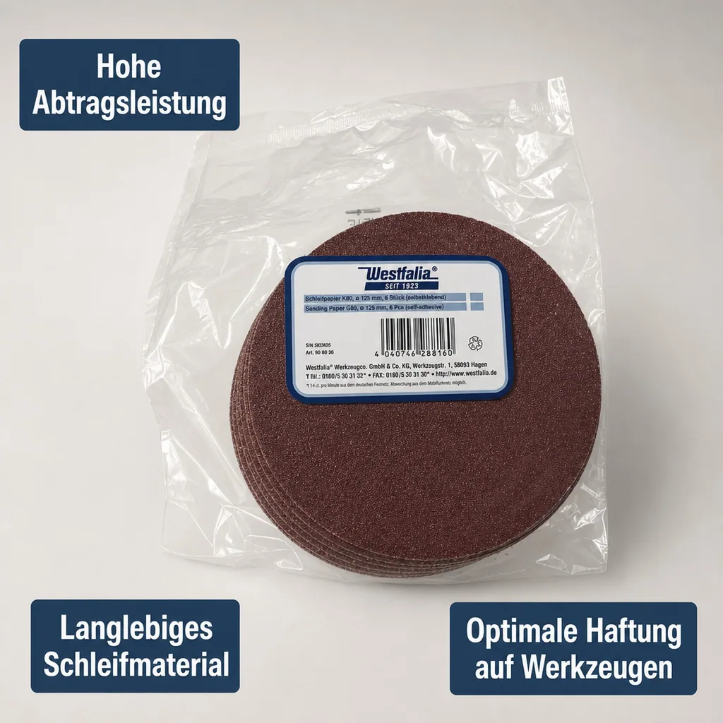 Schleifpapier K80, Durchmesser 125 mm, selbstklebend, 6 Stück