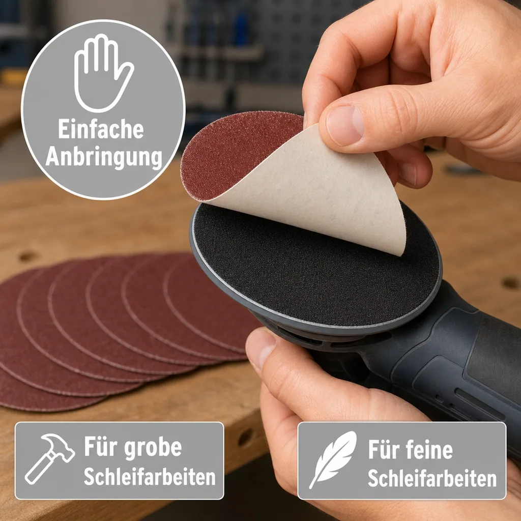 Schleifpapier Set, Durchmesser 125 mm, selbstklebend, 6 Stück (je 2 x K60-K80-K120)