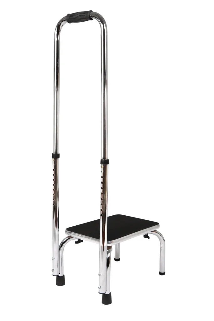 Trittstufe mit höhenverstellbarem Haltegriff, chrom, 88 - 108 cm