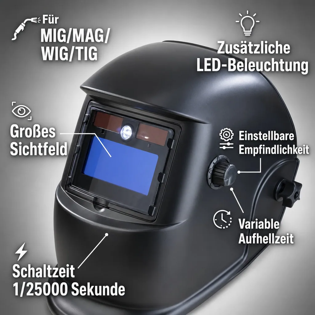 Automatik Schweißhelm mit Zusatz LED