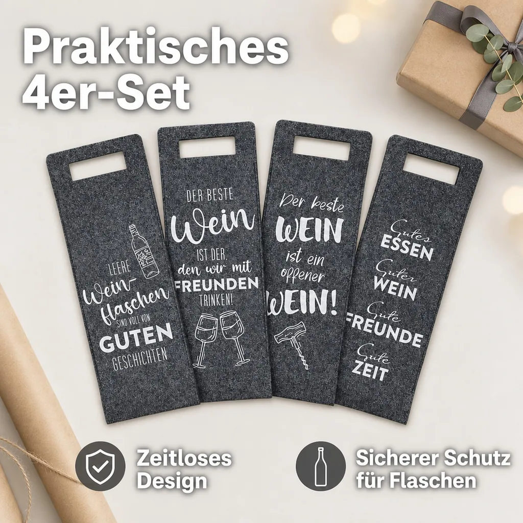 Flaschentasche aus Filz, 4er-Set