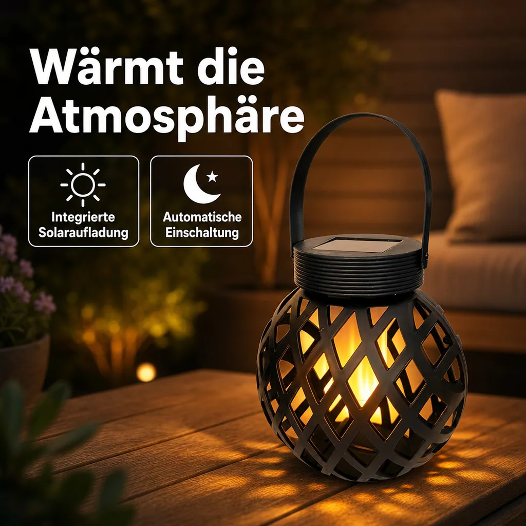 Solar LED Tischlaterne, Raute mit Flammeneffekt